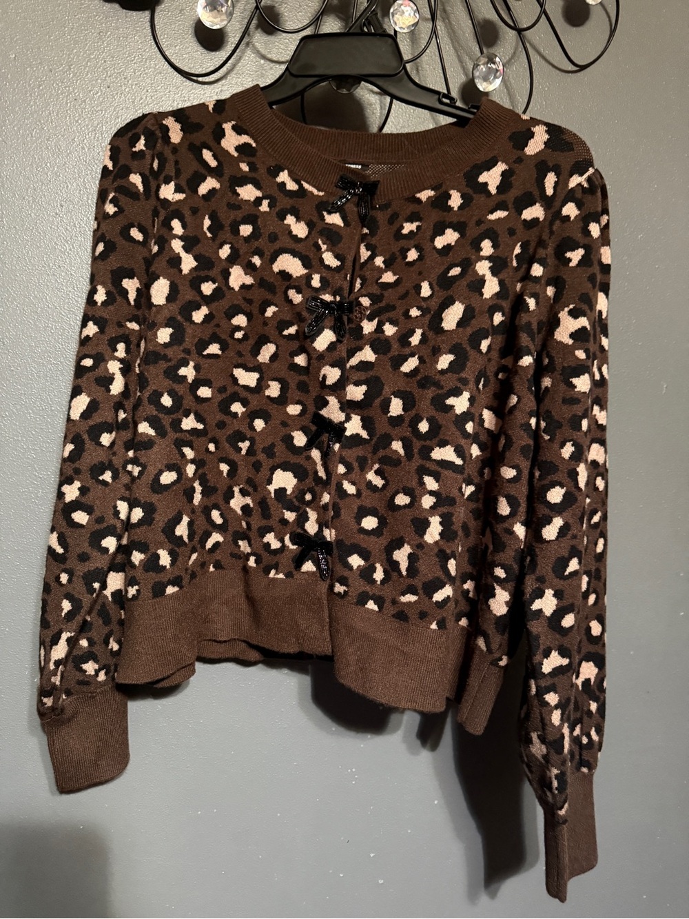 Express Brown Leopard Print Knit Cardigan